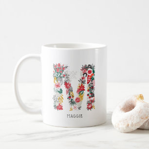 Letter M   Whimsical Floral Letter Monogram I Mug