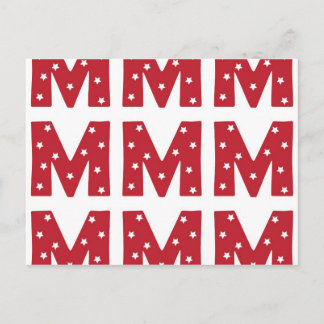 Letter M - White Stars on Dark Red Postcard