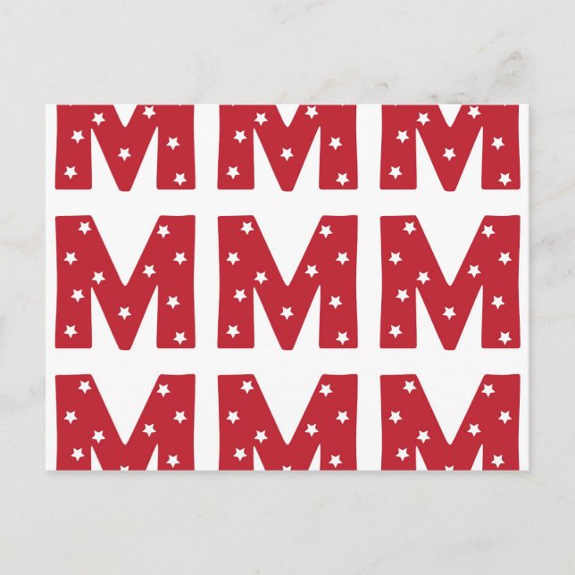 Letter M - White Stars on Dark Red Postcard (Front)
