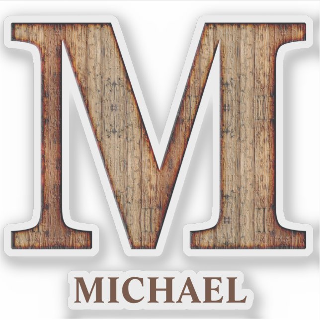 Letter M wood texture with custom name Sticker (Front)