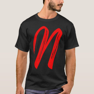 Letter N Alphabet Large Red Graphic Initial T-Shirt