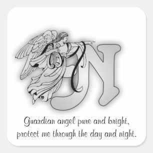 Letter N angel monogram alphabet initial Square Sticker