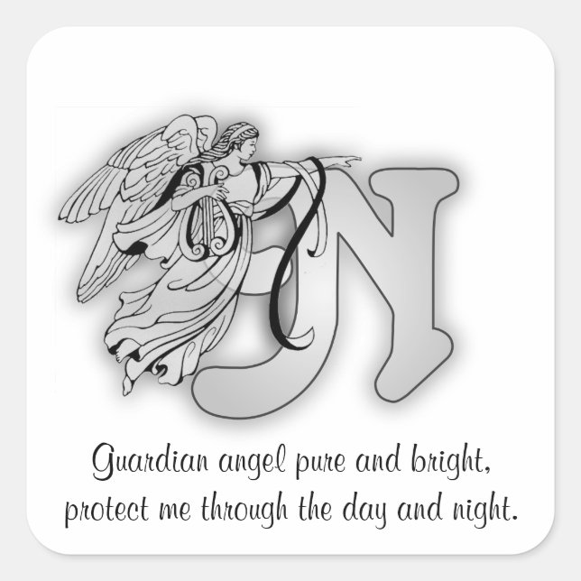 Letter N angel monogram alphabet initial Square Sticker (Front)