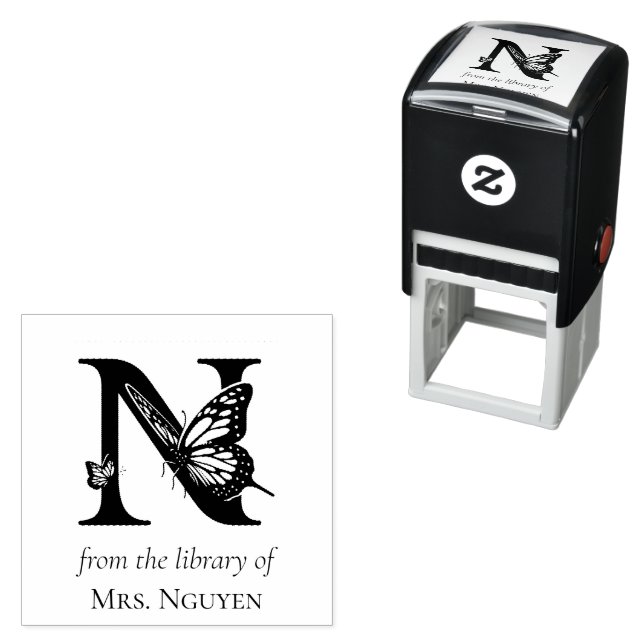 Letter N Butterfly Monogram From the Library Of Self-inking Stamp (In Situ)
