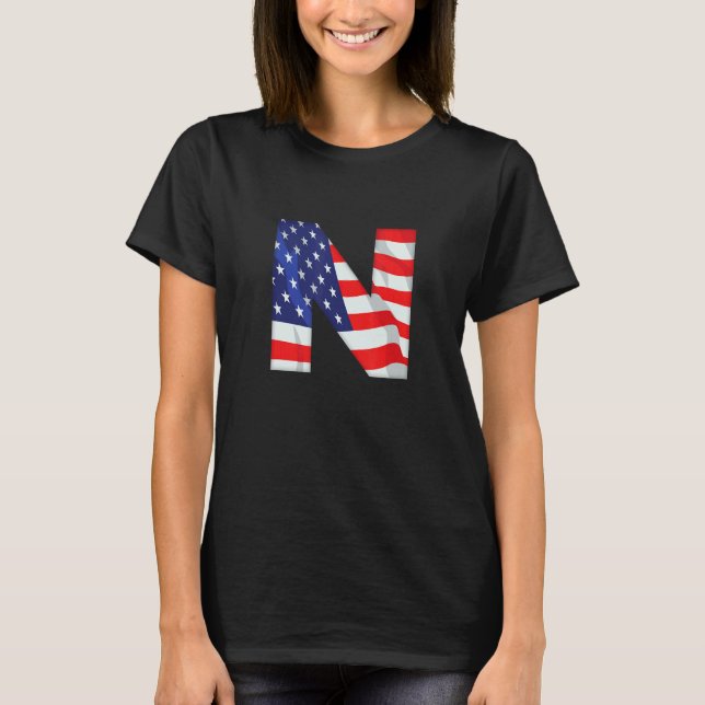 Letter N Capital Alphabet Usa American Flag Monogr T-Shirt (Front)
