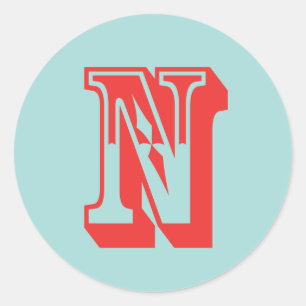 Letter N carnival style monogram initial favour Classic Round Sticker