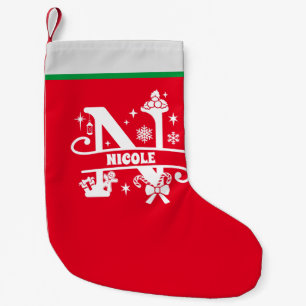 Letter N Christmas Monogram Initial Name Red White Small Christmas Stocking