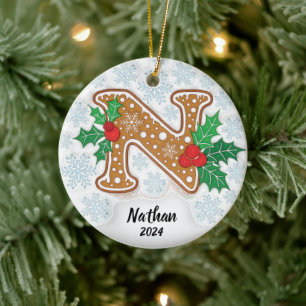 Letter N Custom Name Monogram  Ceramic Tree Decoration