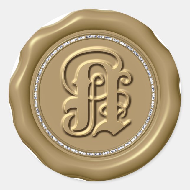 *~* Letter N Diamond Circle GOLD Wax Seal Stickers (Front)