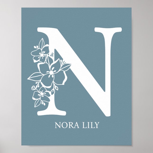 Letter N Floral Monogram Name Nursery Modern  Poster (Front)