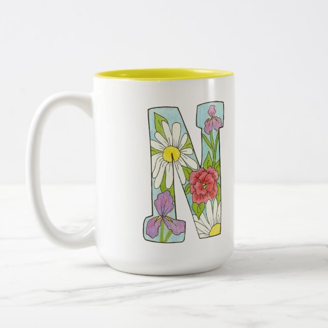 Letter N floral Mug (Left)