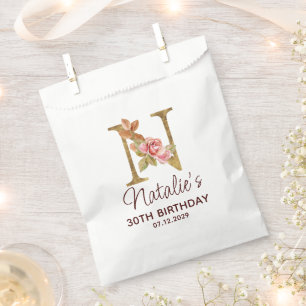 Letter N Gold Monogram Blush Pink Roses Favour Bags