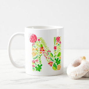 Letter N in Flowers Coffee Mug
