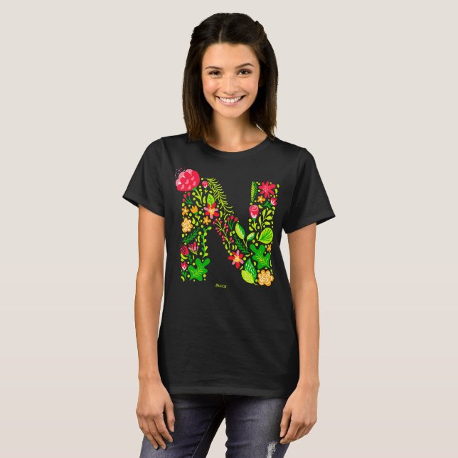 Letter N in Flowers T-Shirt (Front Full)