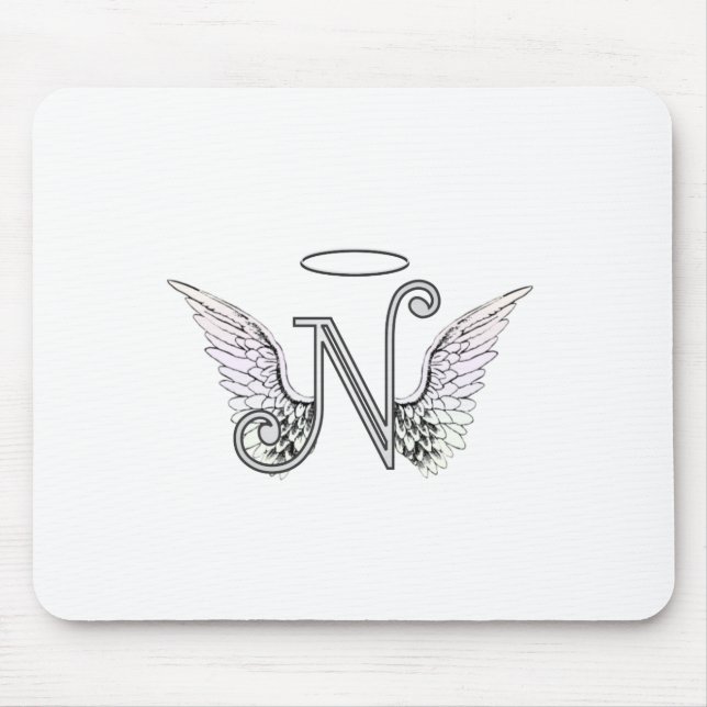 Letter N Initial Monogram with Angel Wings & Halo Mouse Mat (Front)