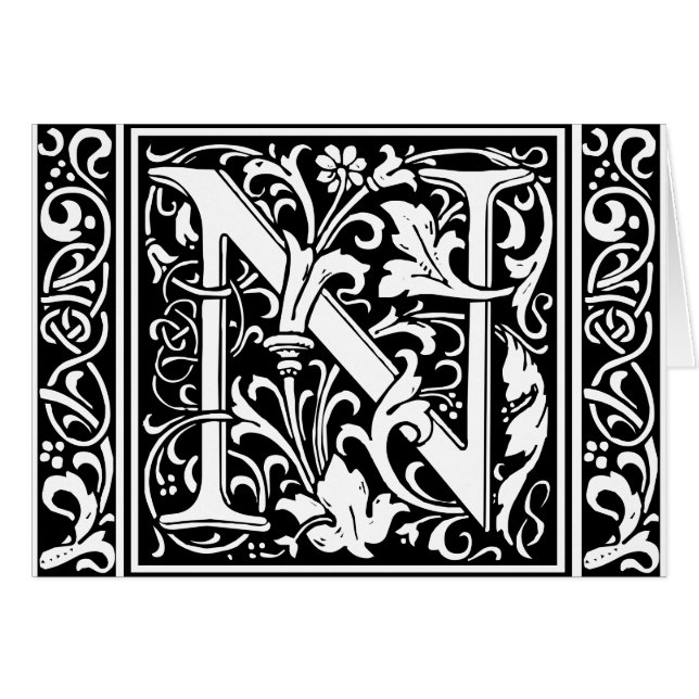 Letter N Mediaeval Monogram Art Nouveau (Front Horizontal)