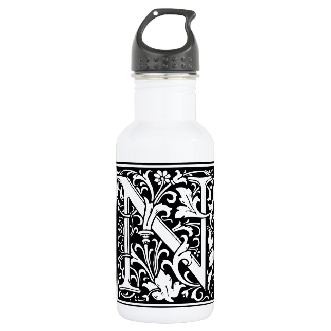 Letter N Mediaeval Monogram Art Nouveau 532 Ml Water Bottle (Front)