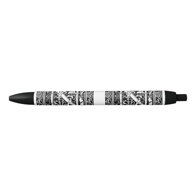Letter N Mediaeval Monogram Art Nouveau Black Ink Pen (Front)