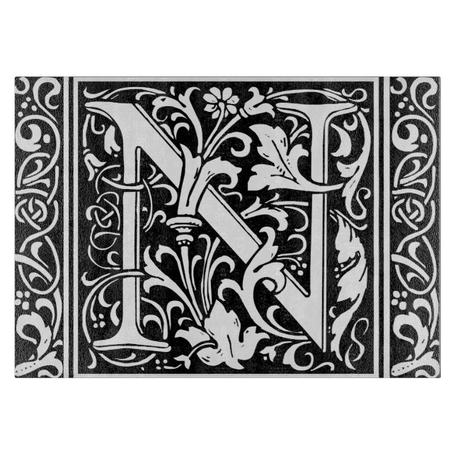 Letter N Mediaeval Monogram Art Nouveau Cutting Board (Front)