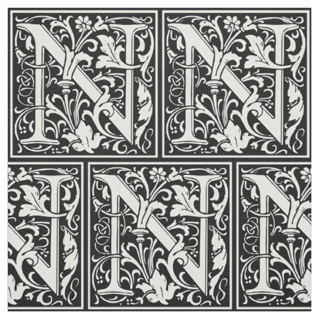 Letter N Mediaeval Monogram Art Nouveau Fabric (Swatch)