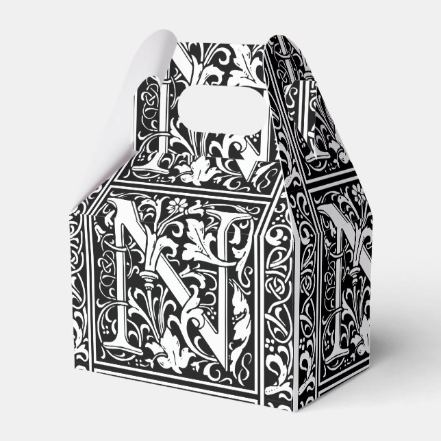 Letter N Mediaeval Monogram Art Nouveau Favour Box (Front Side)