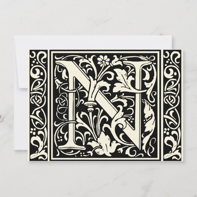 Letter N Mediaeval Monogram Art Nouveau Invitation (Front)