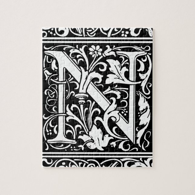 Letter N Mediaeval Monogram Art Nouveau Jigsaw Puzzle (Vertical)