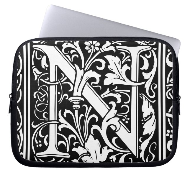 Letter N Mediaeval Monogram Art Nouveau Laptop Sleeve (Front)