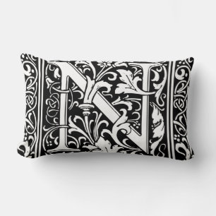 Letter N Mediaeval Monogram Art Nouveau Lumbar Cushion