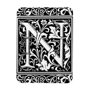 Letter N Mediaeval Monogram Art Nouveau Magnet