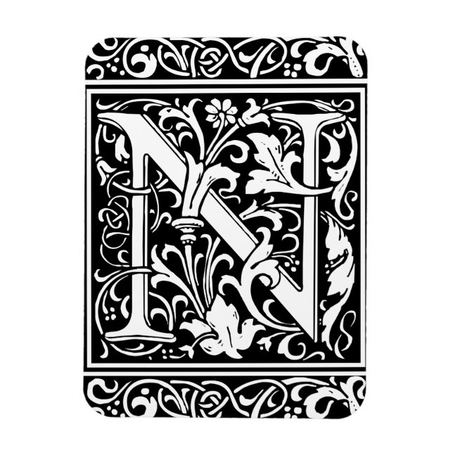 Letter N Mediaeval Monogram Art Nouveau Magnet (Vertical)