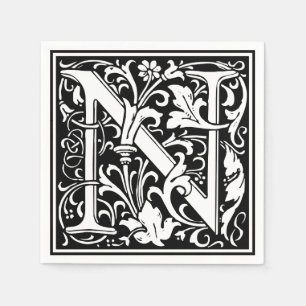 Letter N Mediaeval Monogram Art Nouveau Napkin