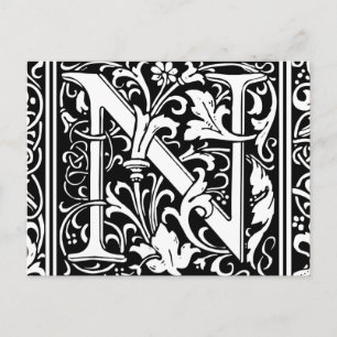 Letter N Mediaeval Monogram Art Nouveau Postcard