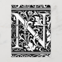 Letter N Mediaeval Monogram Art Nouveau