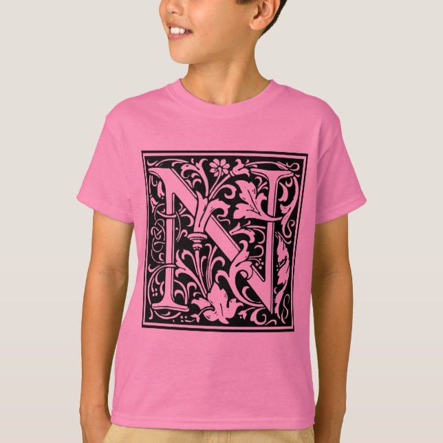 Letter N Mediaeval Monogram Art Nouveau T-Shirt (Front)