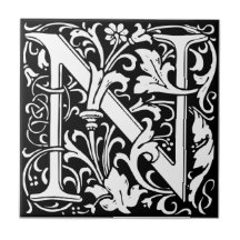 Letter N Mediaeval Monogram Art Nouveau