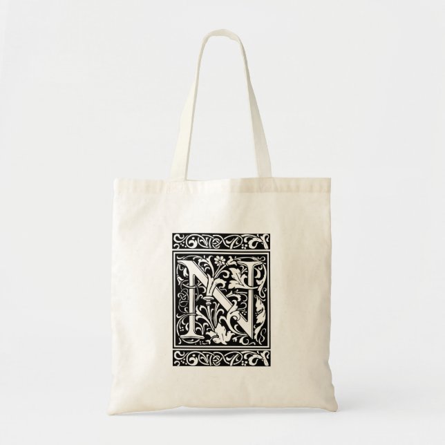 Letter N Mediaeval Monogram Art Nouveau Tote Bag (Front)