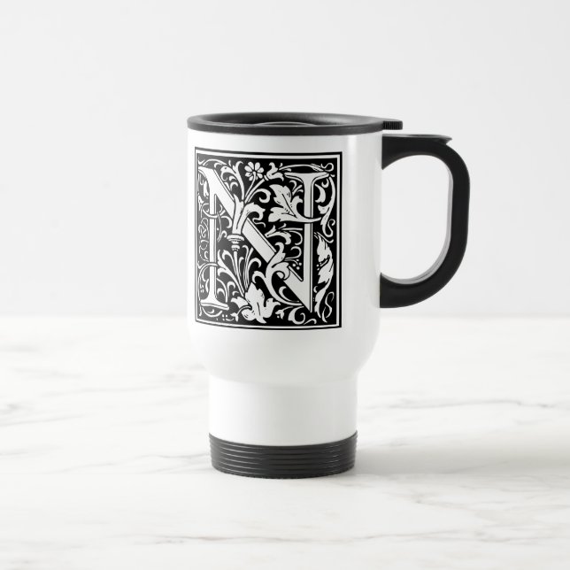 Letter N Mediaeval Monogram Art Nouveau Travel Mug (Right)