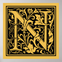 Letter N Mediaeval Monogram Vintage Initial