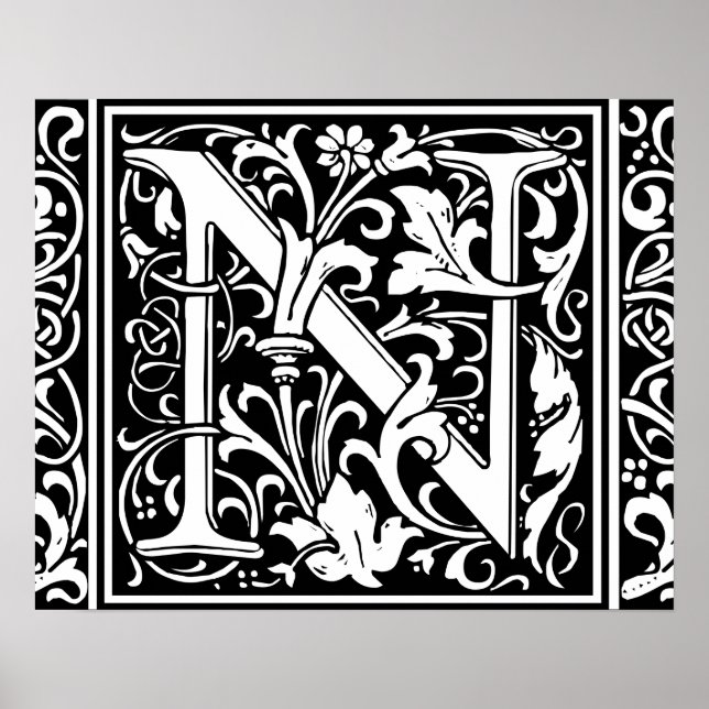 Letter N Mediaeval Monogram Vintage Initial Poster (Front)