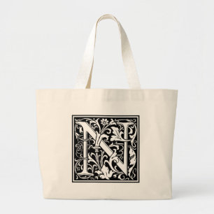 Letter N Medieval Monogram Vintage Initial Large Tote Bag