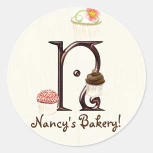 Letter N Monogram Cupcake Logo Business Stickers