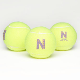 Letter N monogram girls personalised purple Tennis Balls
