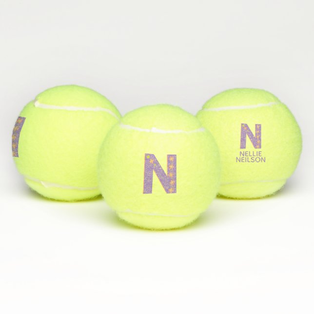 Letter N monogram girls personalised purple Tennis Balls (Multi)