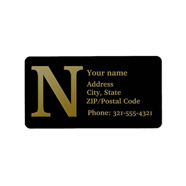 Letter N Monogram Gold Address Label (Front)
