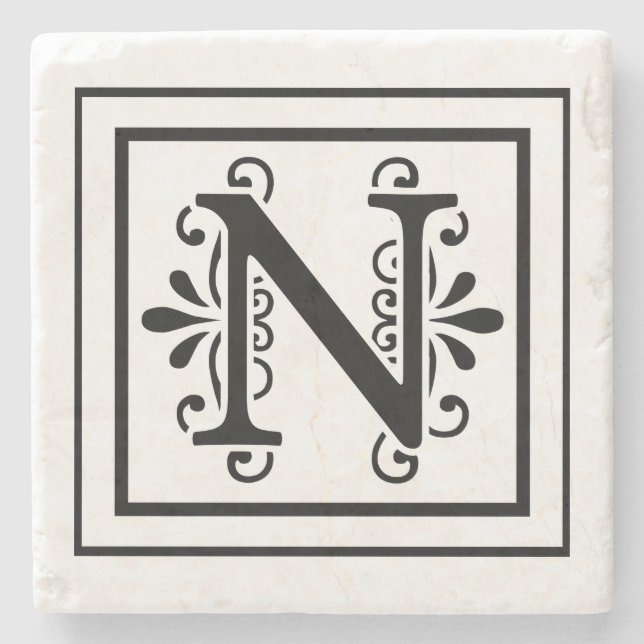 Letter N Monogram Stone Coasters (Front)