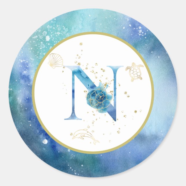 *~*  LETTER N -  Nautical Beach Envelope  Sticker (Front)