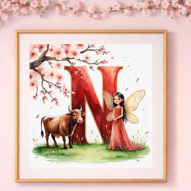 Letter N Ox Fairy Poster - Cherry Blossom Art (Creator Uploaded)