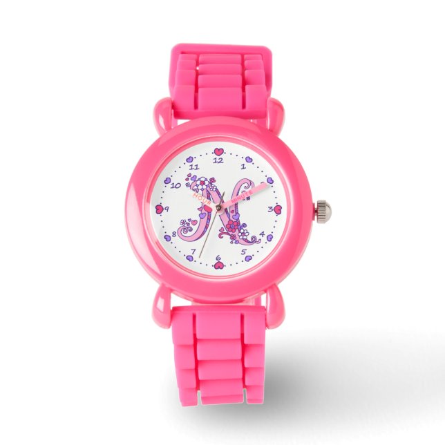 Letter N pink monogram personalised girls watch (Front)