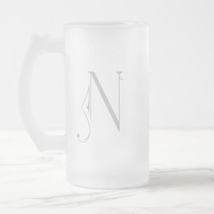 Letter N Scroll Typography Monogram Frosted Glass Beer Mug